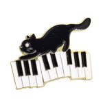 Black Cat on Piano Enamel Pin (2)