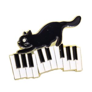 Black Cat on Piano Enamel Pin (2)