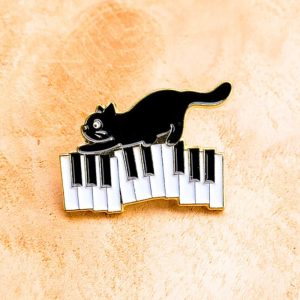 Black Cat on Piano Enamel Pin (3)