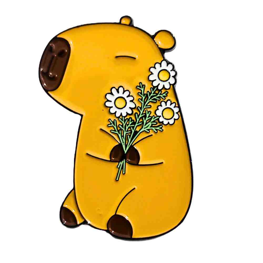 Blissful Capybara Daisy Bouquet Enamel Pin (1)
