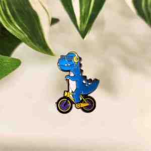 Coolasaurus Rex Headphone-Rockin’ Dino on a Bike Enamel Pin (3)