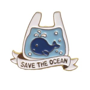Save the Ocean Whale in Plastic Bag Enamel Pin